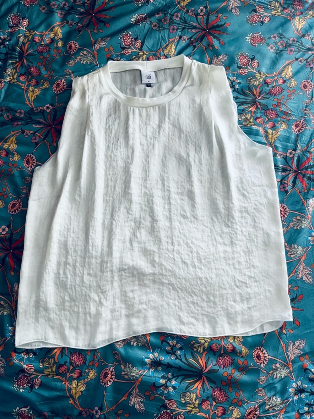 CAbi Cream Colored Silk Crewneck Sleeveless Tank